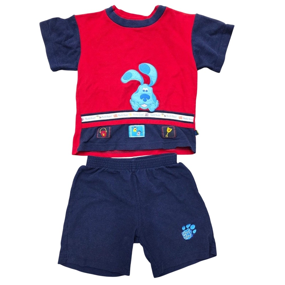 Vintage 90s Blue's Clues Kids 5T 2 Piece Outfit‎ Shorts Sleeve Pawprint